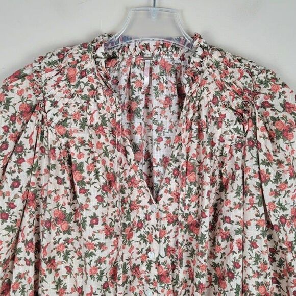 Free People Size M Meant To Be Blouse Vintage Combo Floral Long Sleeve Red Green - Picture 5 of 12